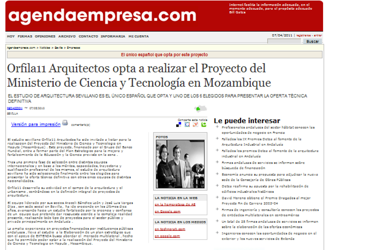 2010. O11 invitado a realizar un proyecto en Mozambique
